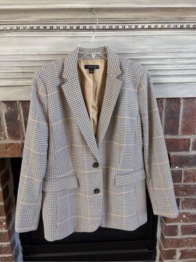 Ann Taylor Plaid Blazer in Tan and Black